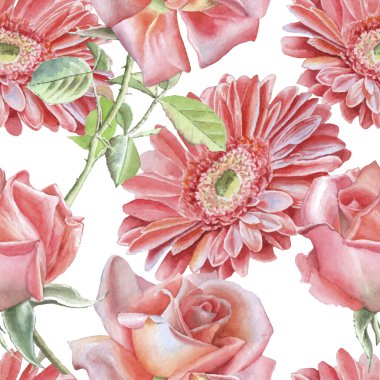 Gerbera ve gül. Seamless modeli.