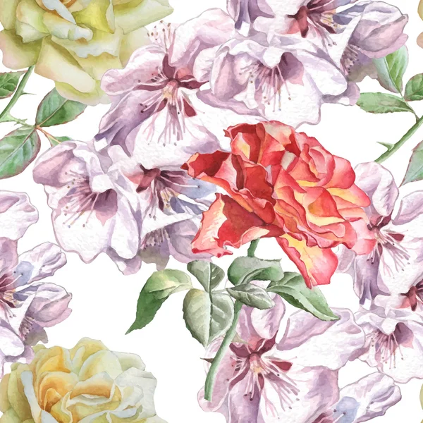 Naadloos patroon met aquarelbloemen. — Stockvector