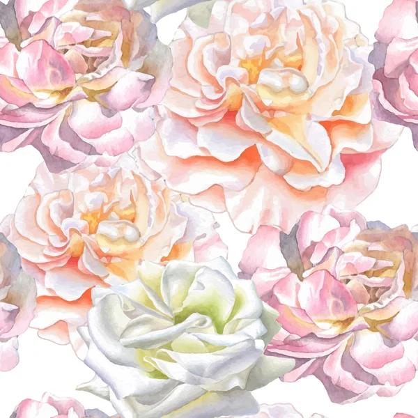 Seamless pattern with watercolor roses. — Stock Vector