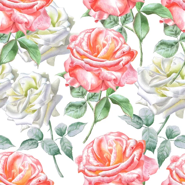 Padrão sem costura com rosas aquarela . — Vetor de Stock