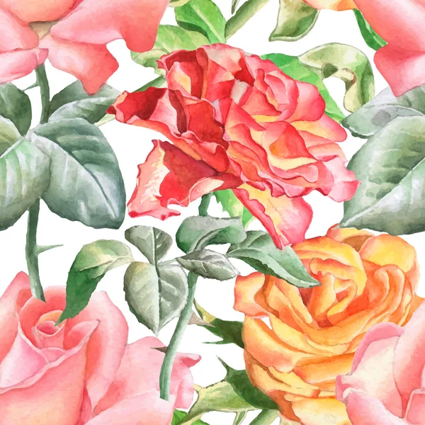 Padrão sem costura com rosas aquarela realistas . — Vetor de Stock