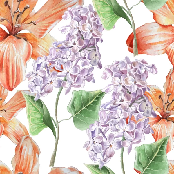 Motif sans couture avec lis et lilas . — Image vectorielle