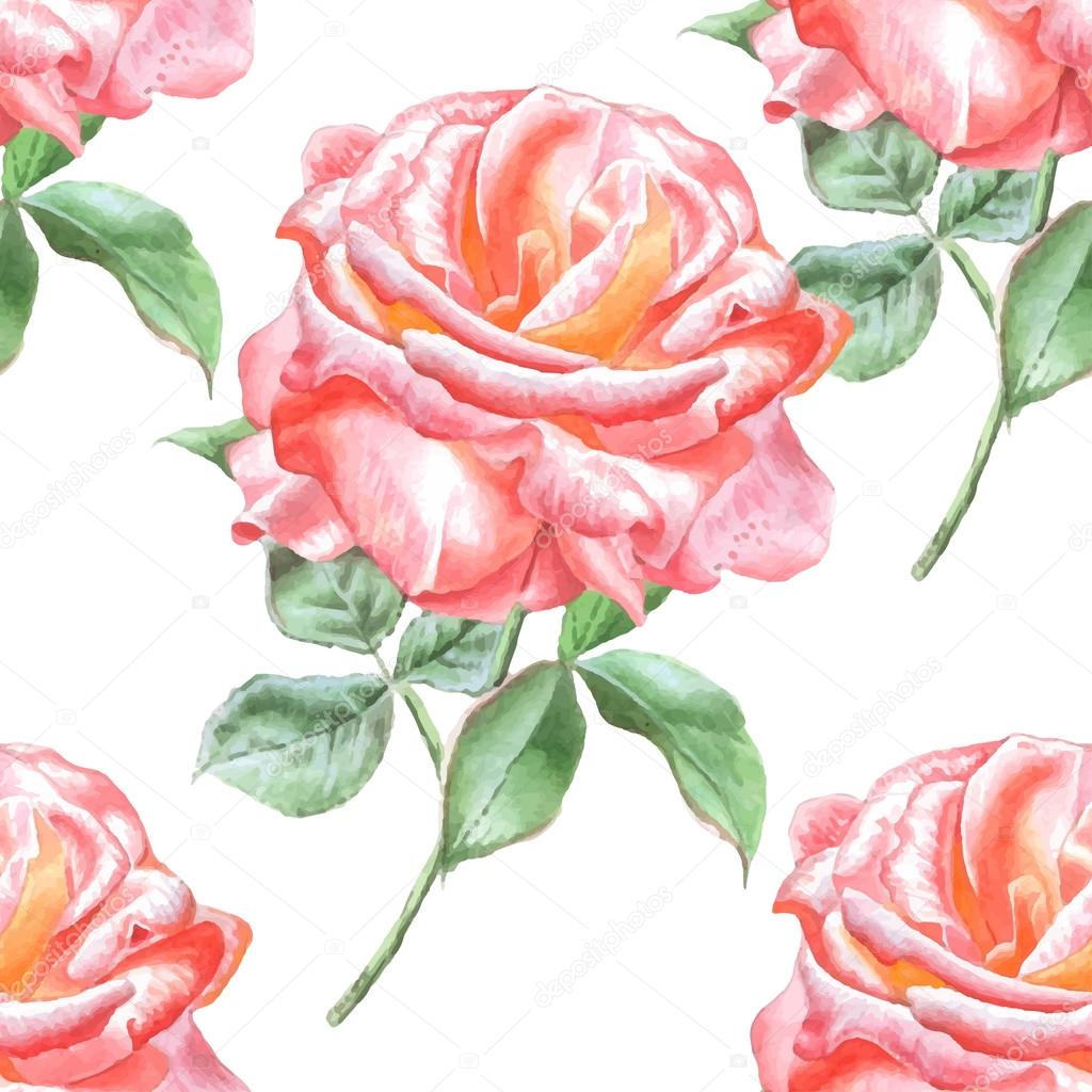 Seamless pattern with watercolor roses.