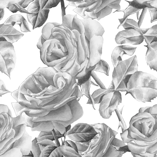 Modèle sans couture monochrome avec des roses aquarelles réalistes . — Image vectorielle