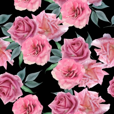 Çiçeklerle kusursuz desen. Gül. Suluboya. El çizimi.