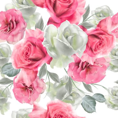 Çiçeklerle kusursuz desen. Gül. Suluboya. El çizimi.