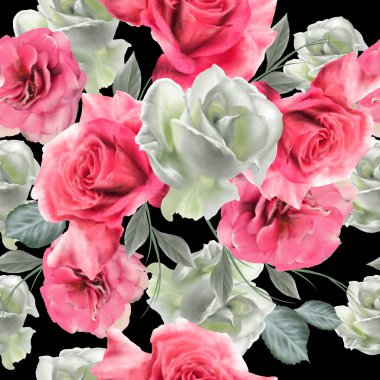 Çiçeklerle kusursuz desen. Gül. Suluboya. El çizimi.