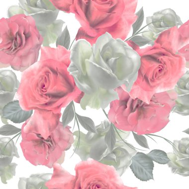 Çiçeklerle kusursuz desen. Gül. Suluboya. El çizimi.