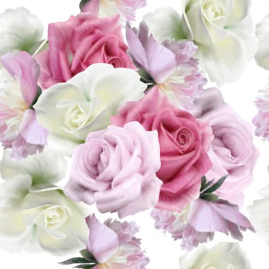 Çiçeklerle kusursuz desen. Gül. Suluboya. El çizimi.