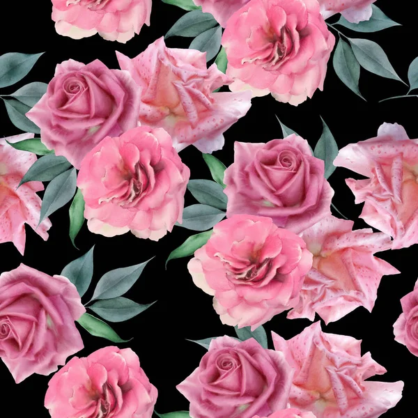 Çiçeklerle kusursuz desen. Gül. Suluboya. El çizimi.