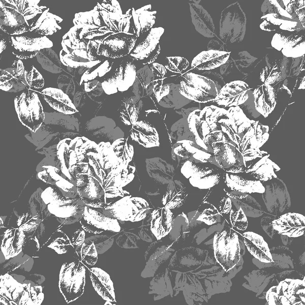 Monochrome seamless pattern with roses. — Stock Vector