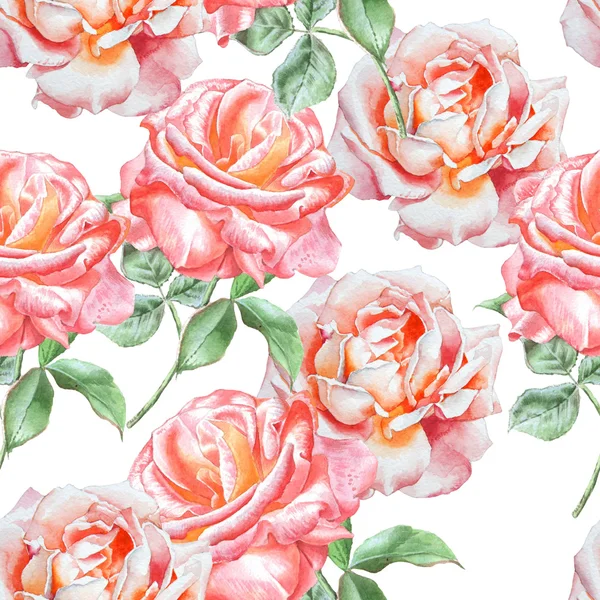 Seamless mönster med akvarell rosor. — Stockfoto