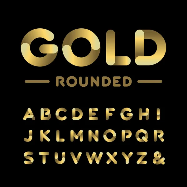 Golden rounded font. Vector alphabet with gold effect letters. — Stock Vector