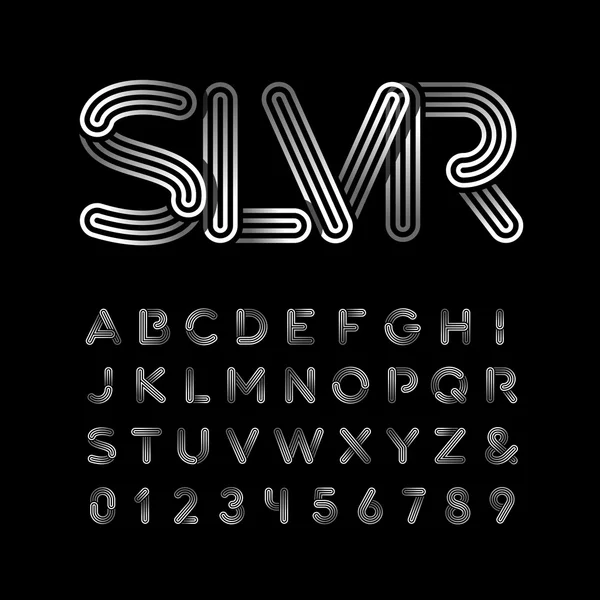 Silberschrift. Vektoralphabet mit Chromeffekt Buchstaben und Taubheit — Stockvektor