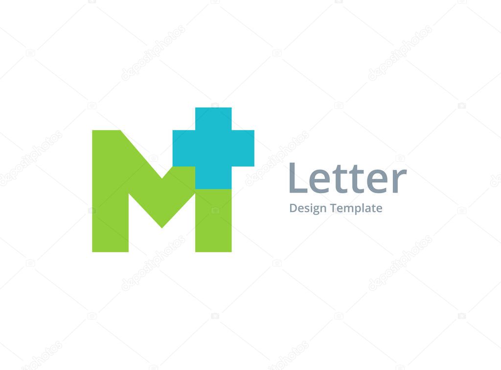 Letter M cross plus medical logo icon design template elements