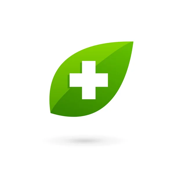Modello di progettazione di icone con logo ecologico medico con croce e più — Vettoriale Stock