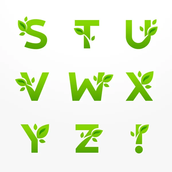 Set vettoriale di lettere verdi eco logo con foglie. Fon ecologico — Vettoriale Stock