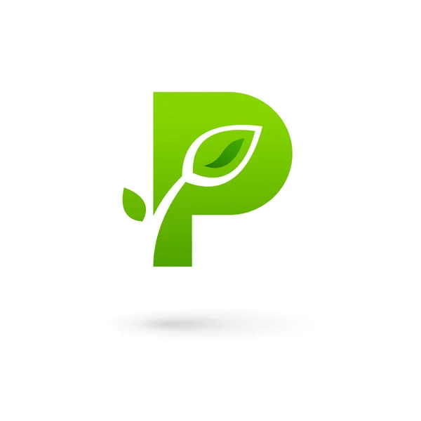 Carta P eco folhas logotipo ícone design elementos de modelo — Vetor de Stock