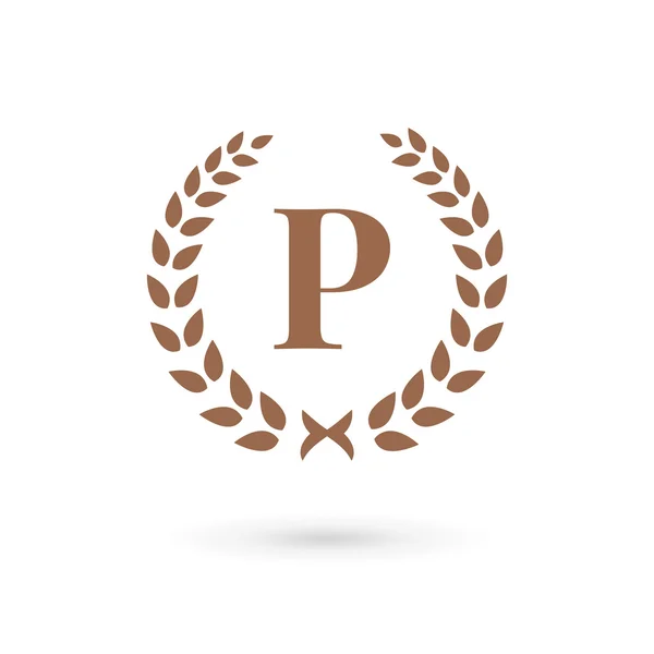 手紙 P 月桂樹の花輪ロゴ アイコンのデザイン テンプレート要素 — ストックベクタ