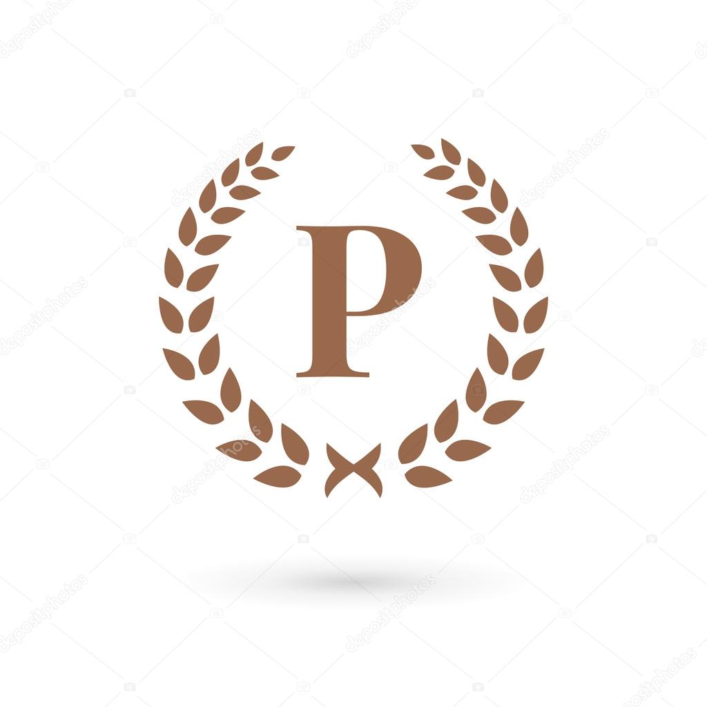 Letter P laurel wreath logo icon design template element