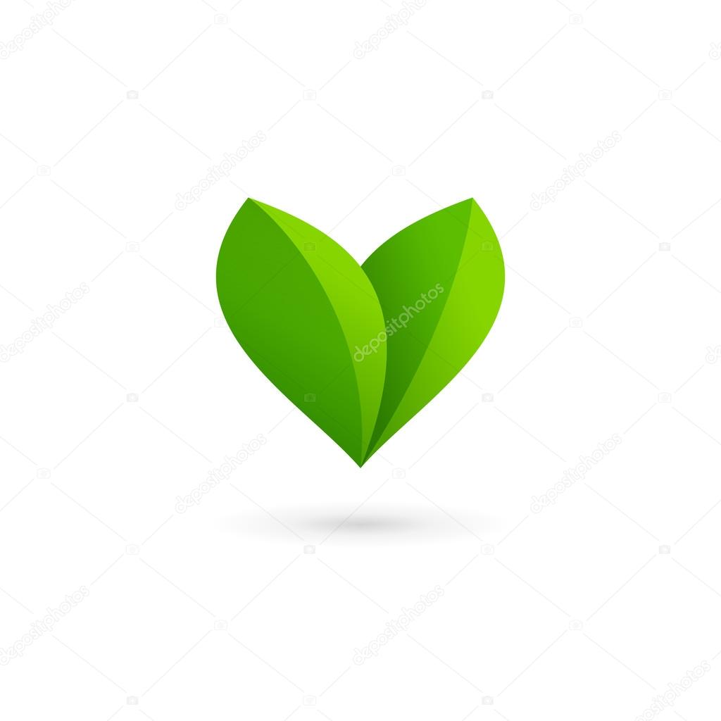Letter V heart eco leaves logo icon design template element
