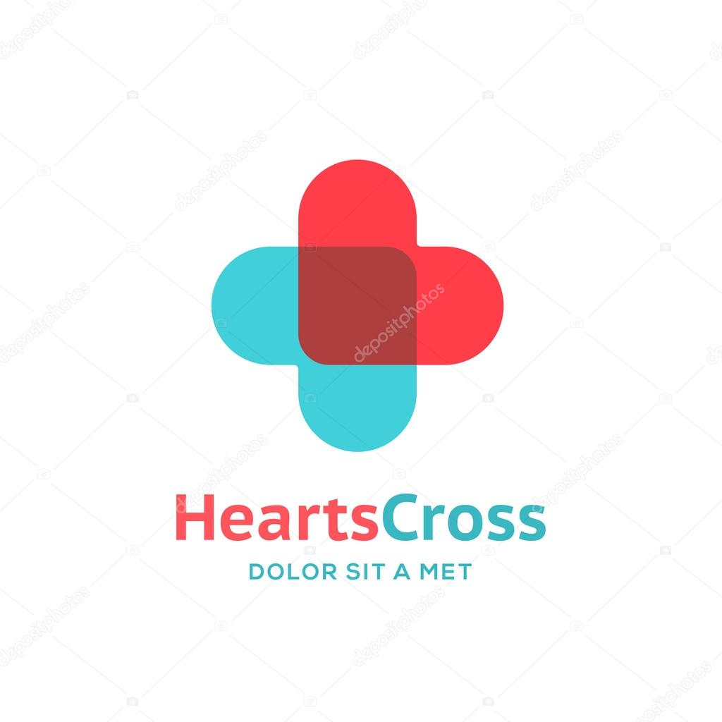Cross plus heart medical logo icon design template element