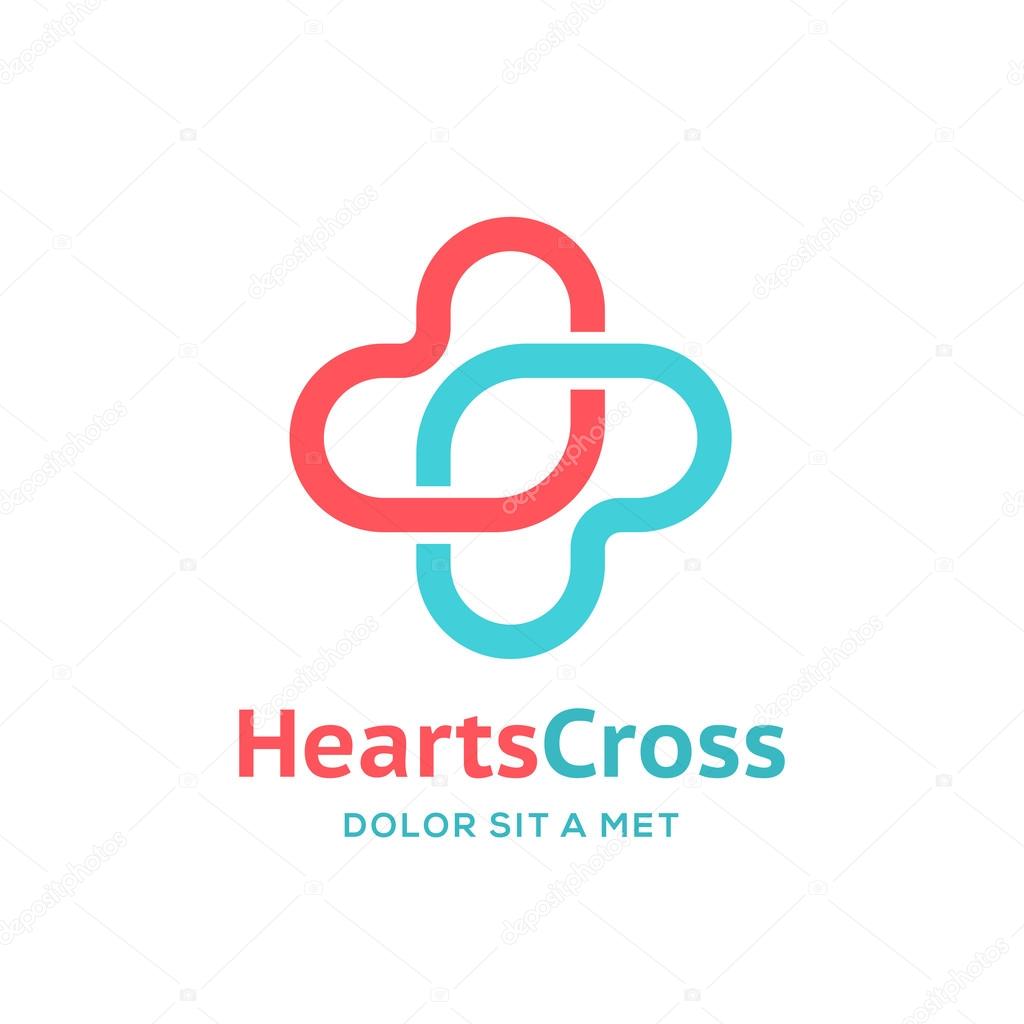Cross plus heart medical logo icon design template element