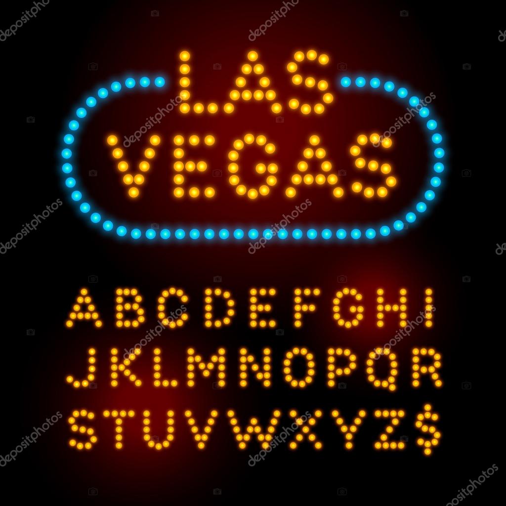 Light bulb font. Vector alphabet with casino effect letters