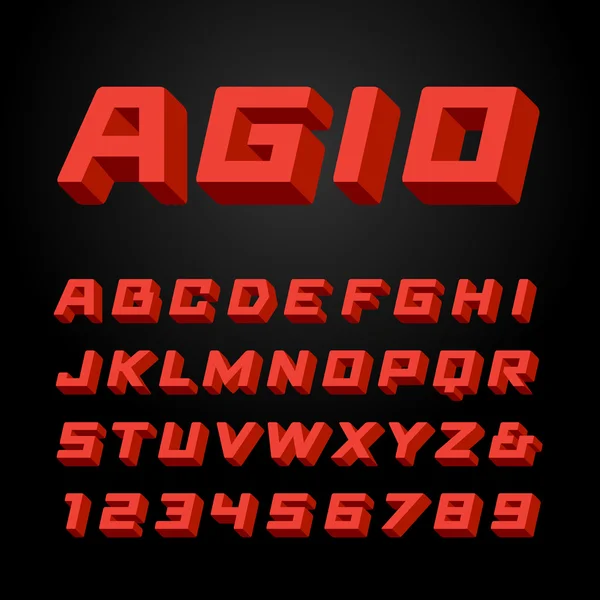 Isometrische Schrift. Vektor-Alphabet mit 3D-Effekt Buchstaben und Betäubung — Stockvektor