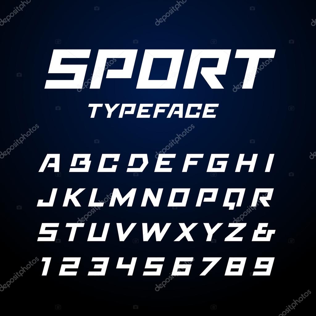 Sport font. Vector alphabet with latin letters and numbers.