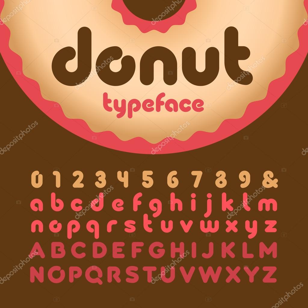 Rounded font. Vector alphabet with donut effect letters and numbers