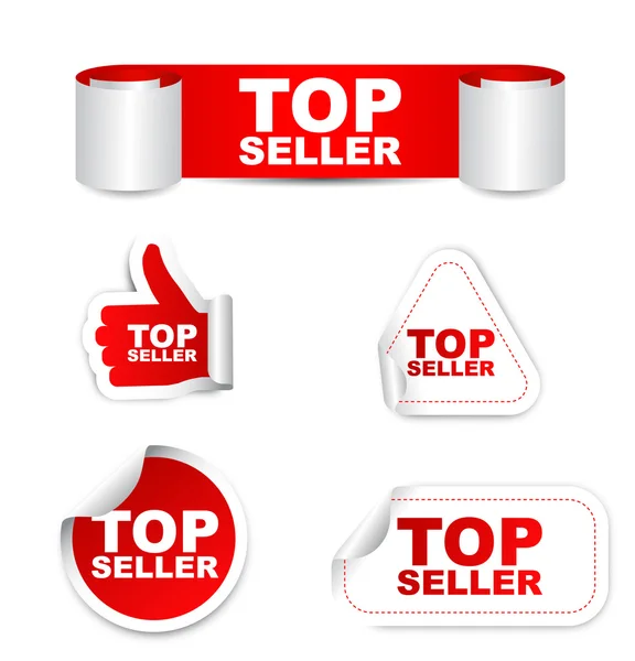 Red set vector paper stickers top seller — Stock Vector