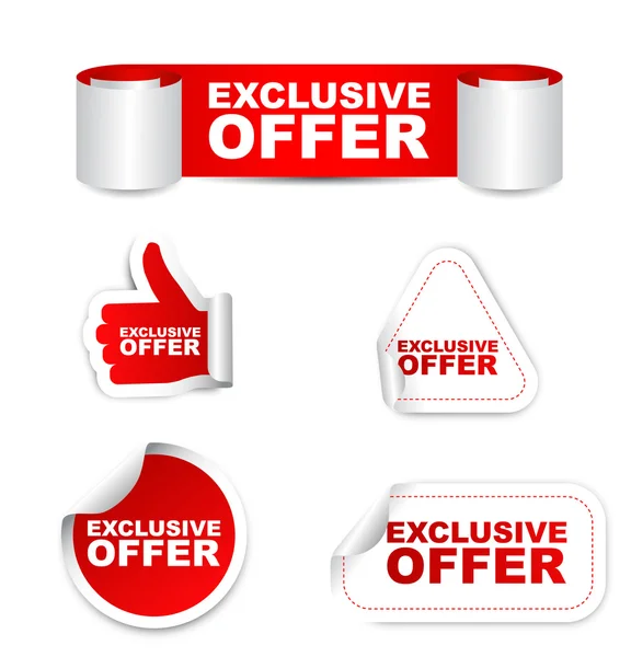 Red set vector paper stickers exclusive offer — Stock Vector