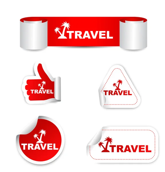 Red vector set paper stickers travel — Stock Vector