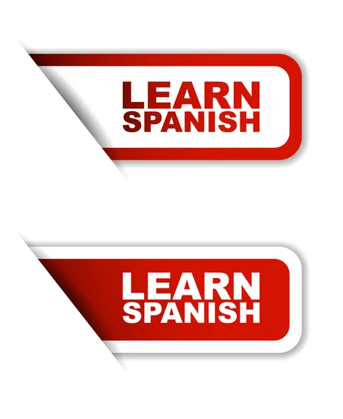 Červené vektorové set papírové samolepky učit španělsky — Stockový vektor