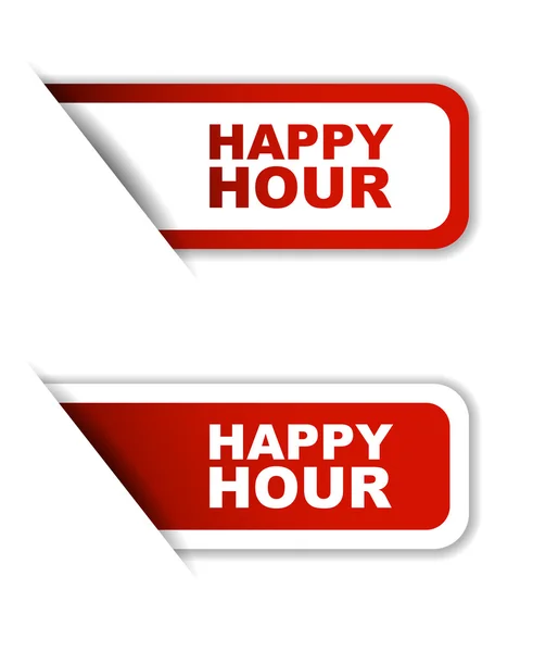 Red set vector paper stickers happy hour — Stock Vector