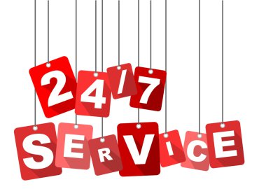 7/24 servis, kırmızı vektör 7/24 servis, düz vektör 7/24 servis, arka plan 7/7 servis