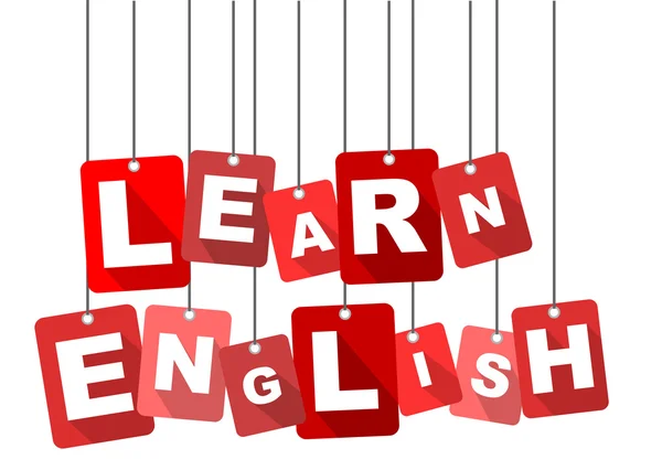Aprender inglês, vetor vermelho aprender inglês, vetor plano aprender inglês, fundo aprender inglês —  Vetores de Stock