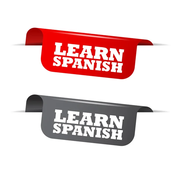 Aprender espanhol, banner vermelho aprender espanhol, elemento vetorial aprender espanhol —  Vetores de Stock