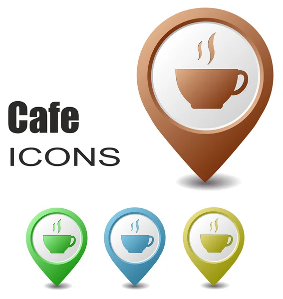 Set café mapa punteros — Vector de stock