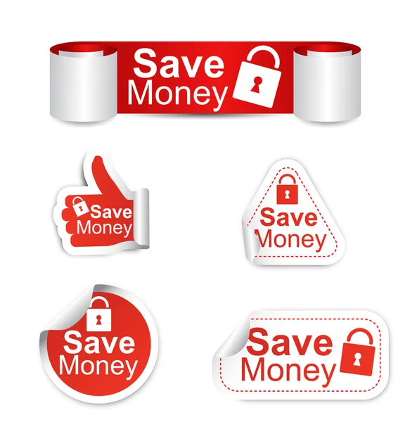 Conjunto de pegatinas - ahorrar dinero — Vector de stock