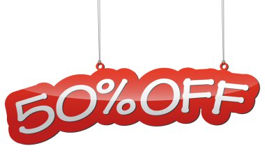 Kırmızı vektör çizim - arka plan etiketi yüzde elli indirim