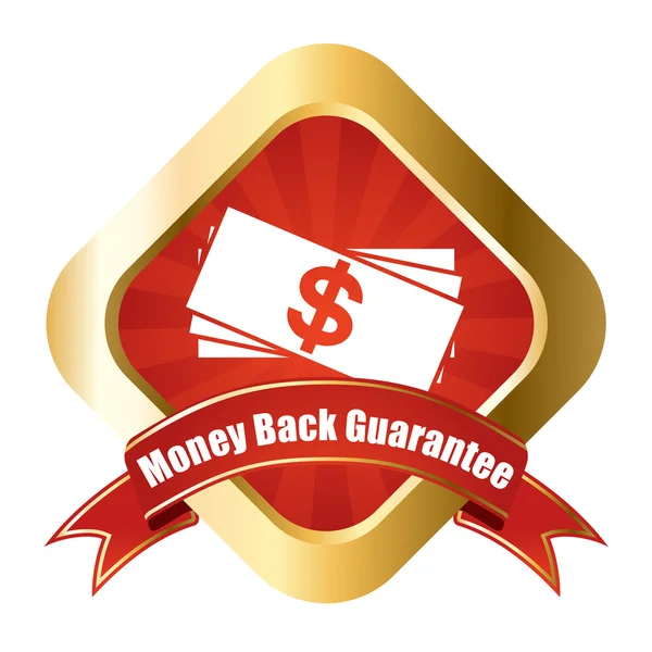 Ouro - sinal de vetor vermelho dinheiro de volta garantia — Vetor de Stock