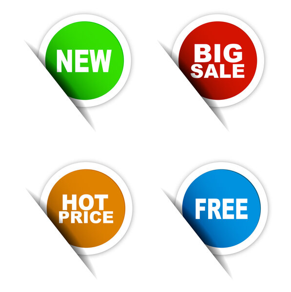 set of vector paper elements / green sticker new / red sticker b