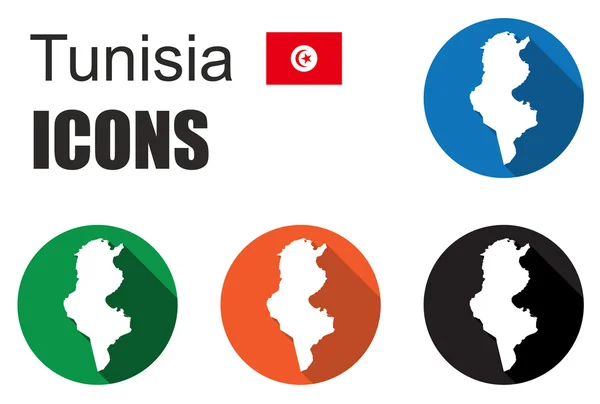 Conjunto colorido mapa ícones planos estado tunisia —  Vetores de Stock