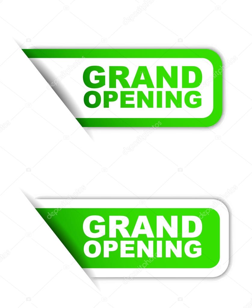 green vector paper element sticker grand opening in two variant