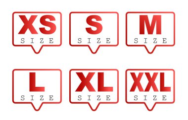 ayarla vektör kırmızı öğeleri boyutu xs, s, m, l, xl, xxl