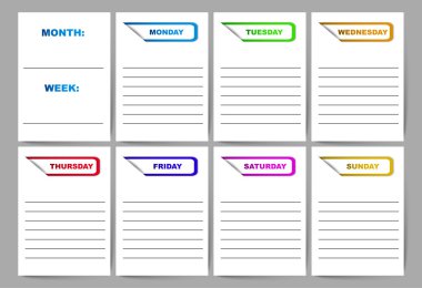 vektör şablon hafta planı günlüğü