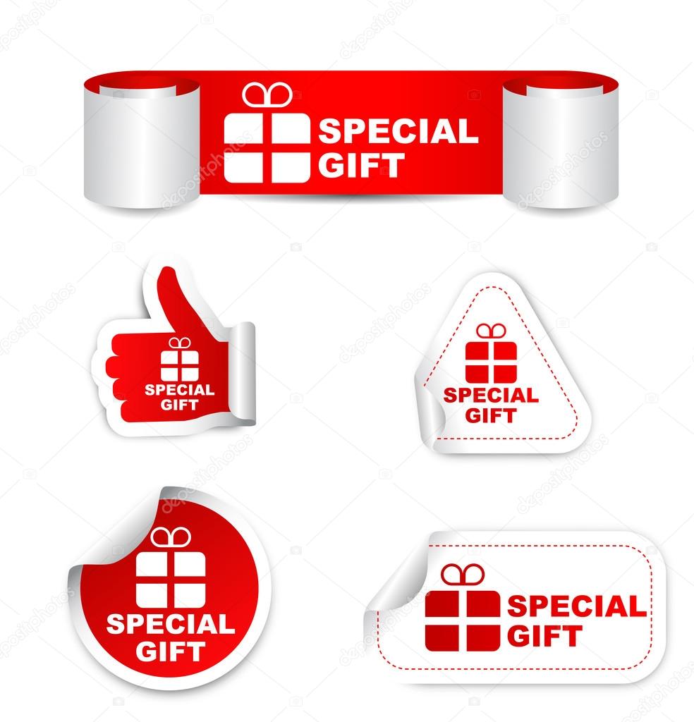 red set vector paper stickers special gift with icon