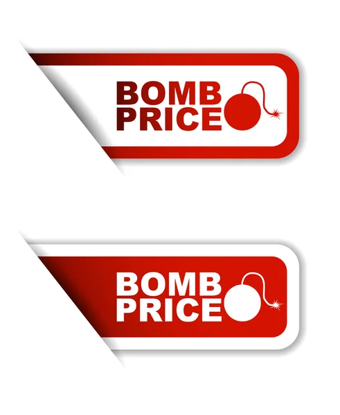 Červený vektor papír nálepka bomba cena (dvě varianty) — Stockový vektor